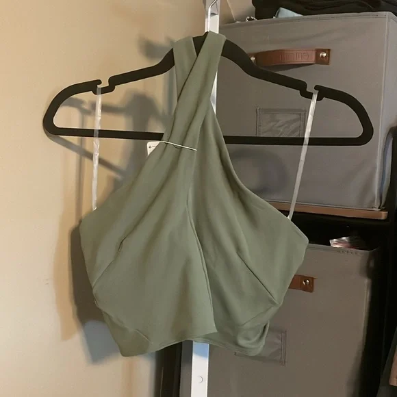 NWT Lululemon Nulu Wrap-Front Longline Bra sz 12 A B Cup Green Twill